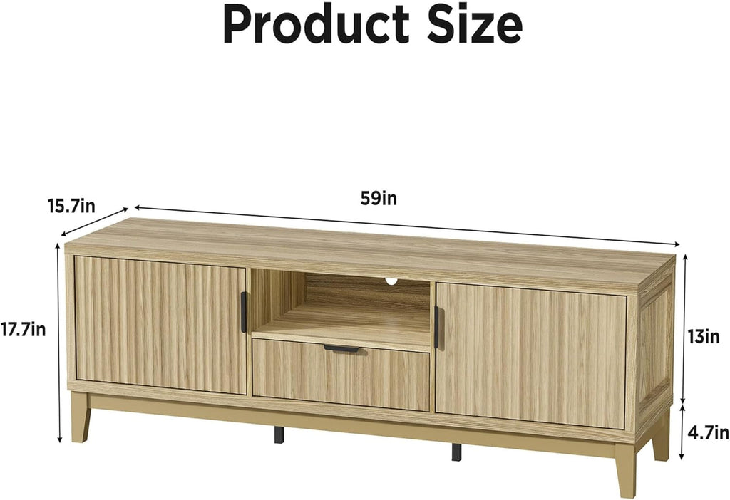 59 Inch Fluted TV Stand With Entertainment Center Storage-1