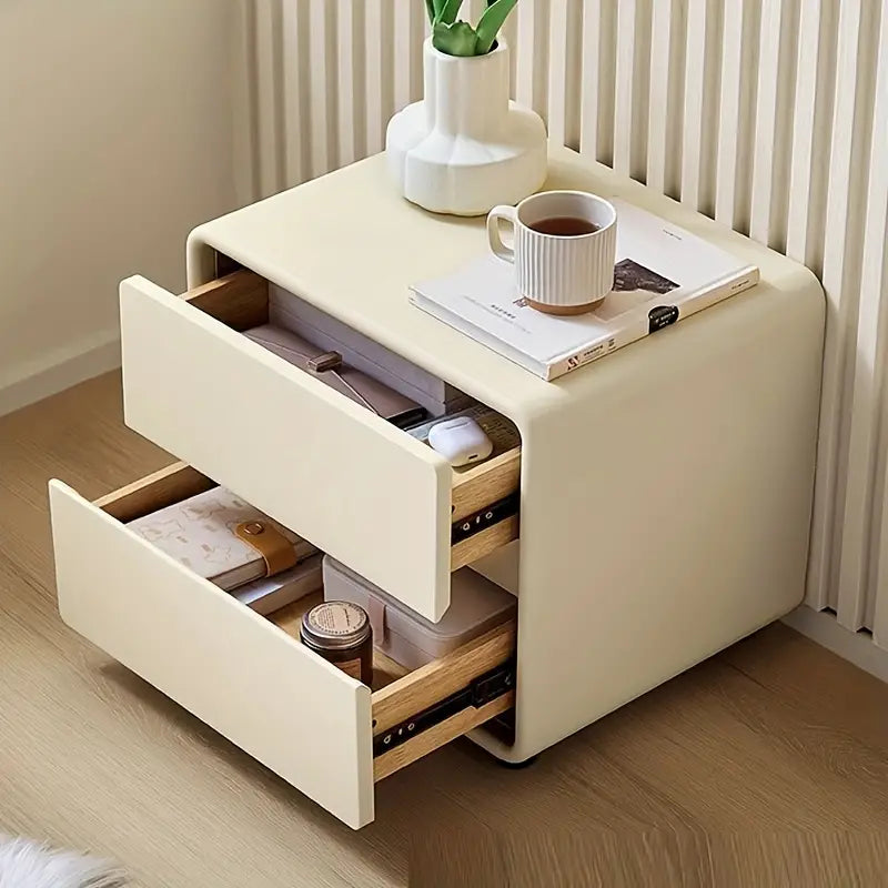 Bedside Table w/ Fabric Drawers - White-4