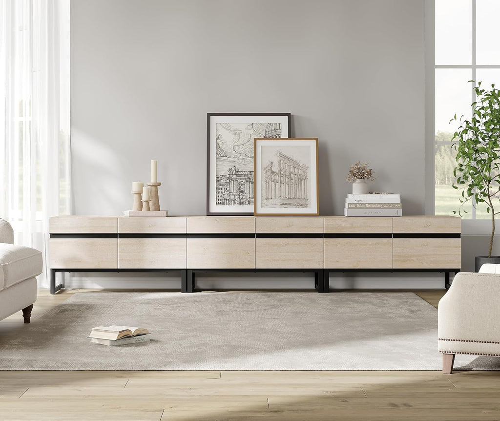 110 Inch TV Stand Solid Oak Finish With Hidden Storage-2