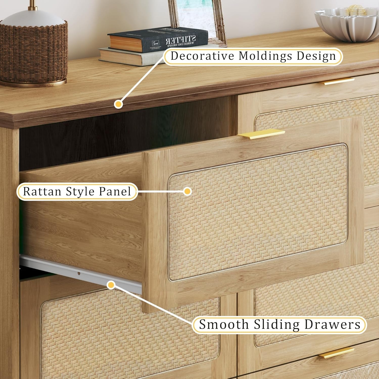 60 Inch SolidOak BohoInspired Dresser With Drawers-2