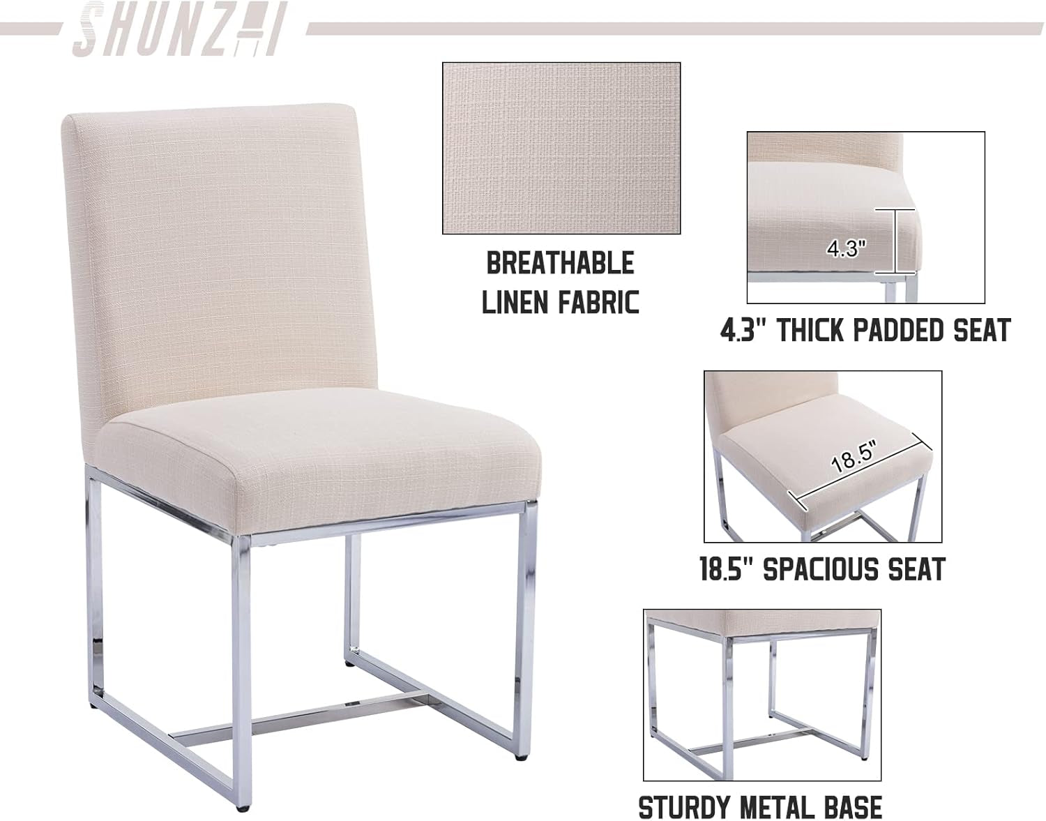 Cream Upholstered Modern Dining Chairs Mid Century SetOf2-3