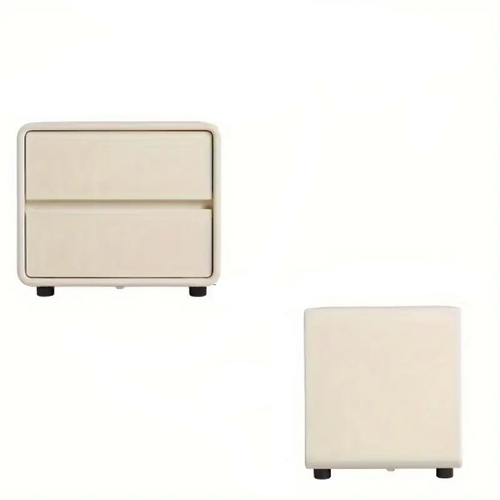 Bedside Table w/ Fabric Drawers - White-0