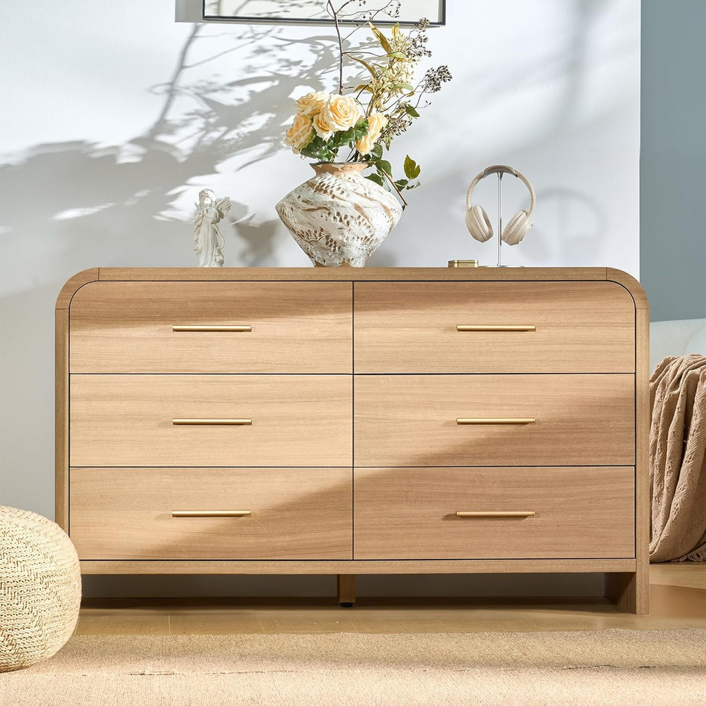 Curved Dresser 54Inch Oak Finish Contemporary Storage-4