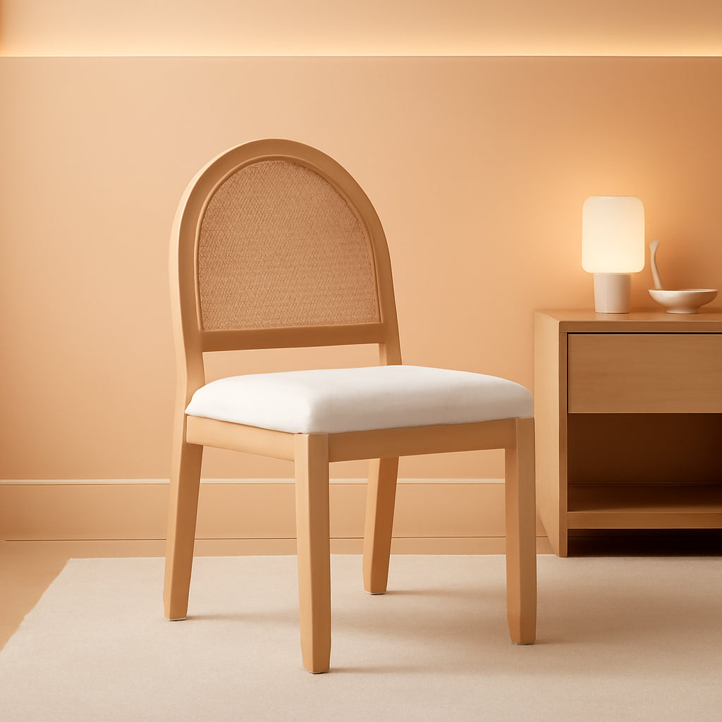 Bailey 19 Inch Boucle Dining Chair With Rattan Back And Wood Legs-0