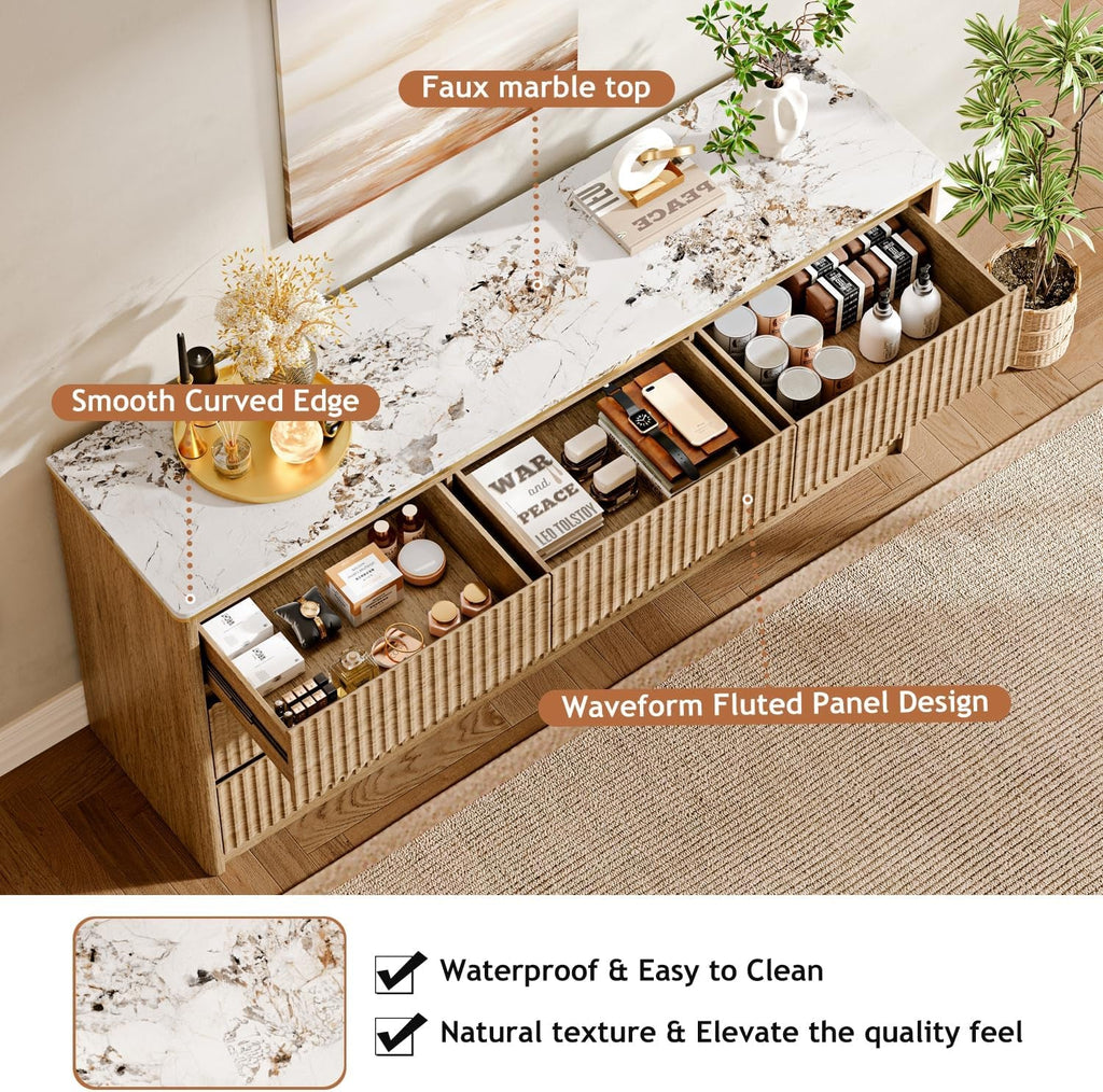 9 Drawer Dresser Chest With PolishedMarbleTabletop-3