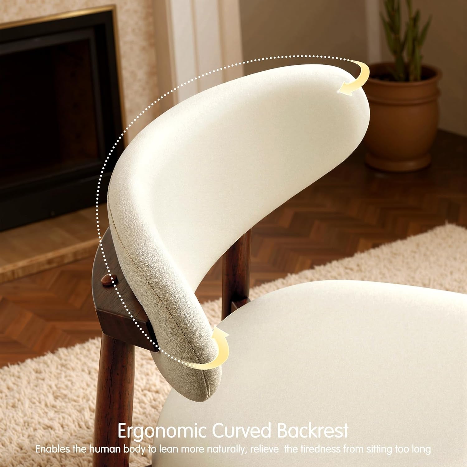 Beige Upholstered Mid Century Modern Dining Chairs-1