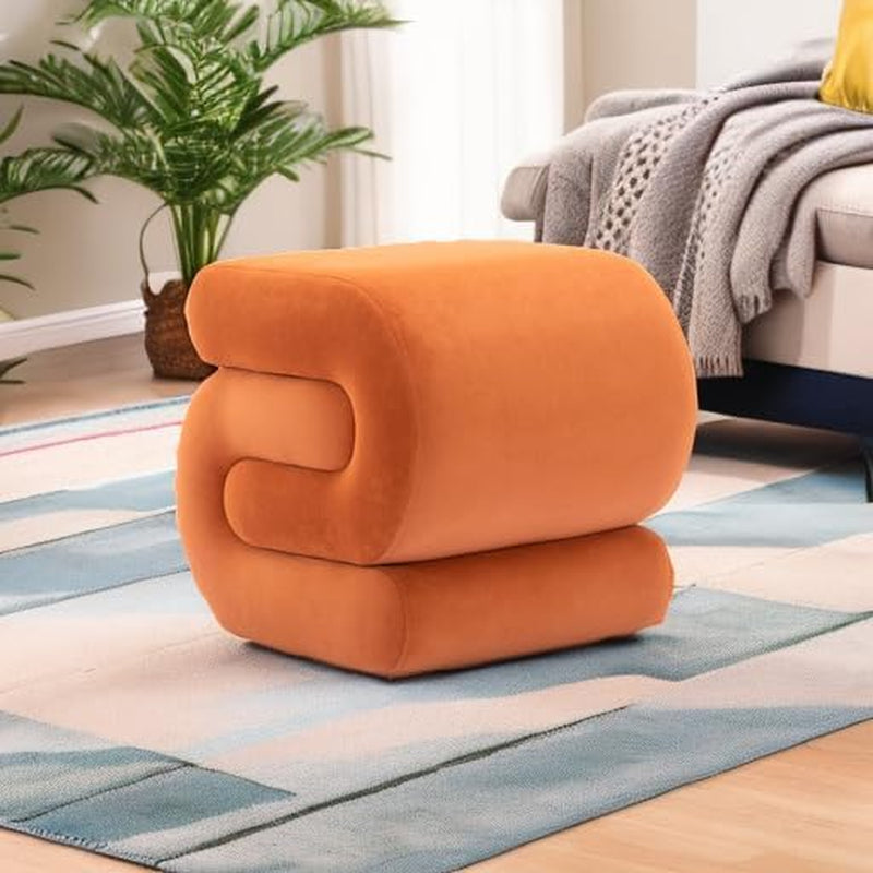 Orange Contemporary Premium S Shape Ottoman Footstool-4