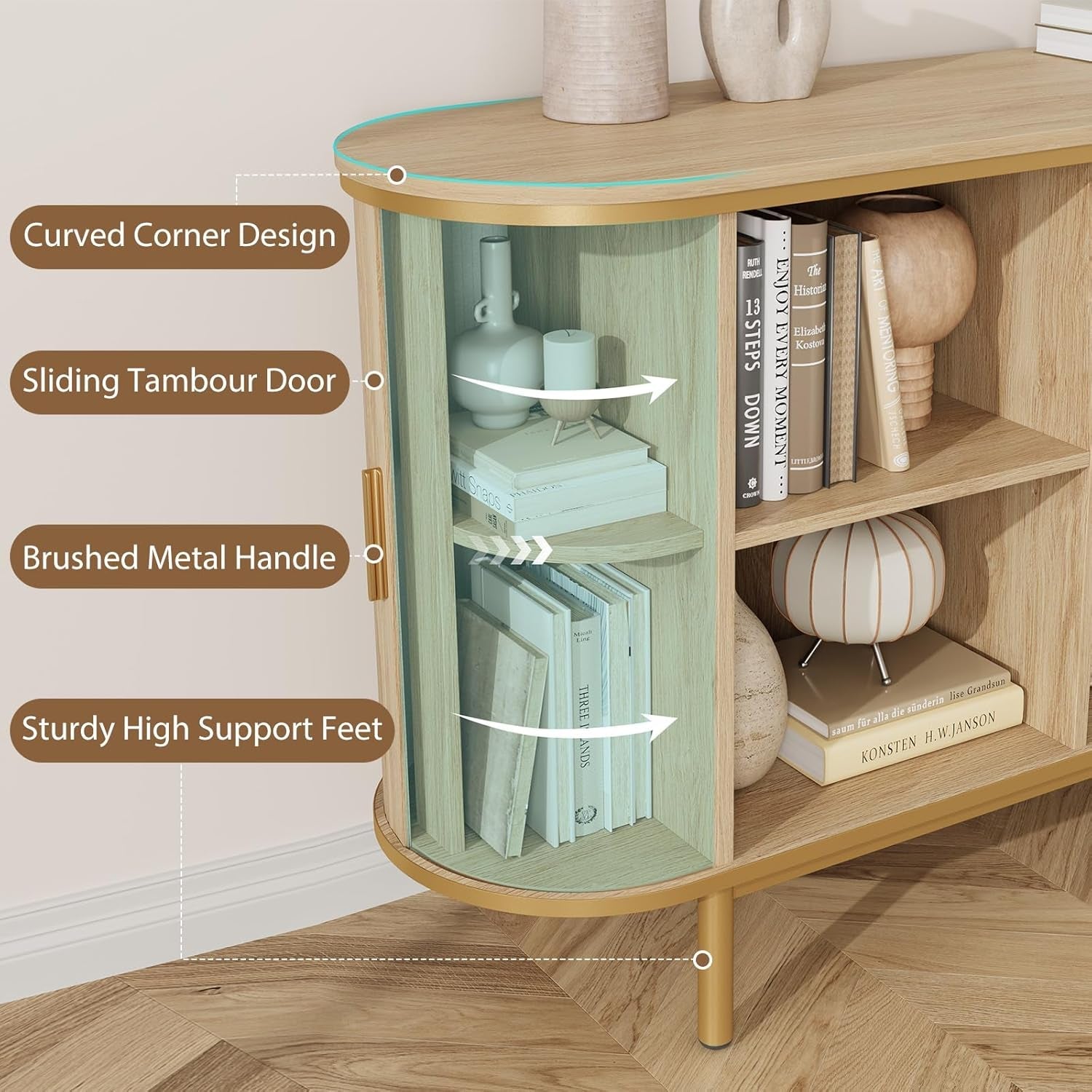 Natural Oak Console Table With Architectural Doors-3