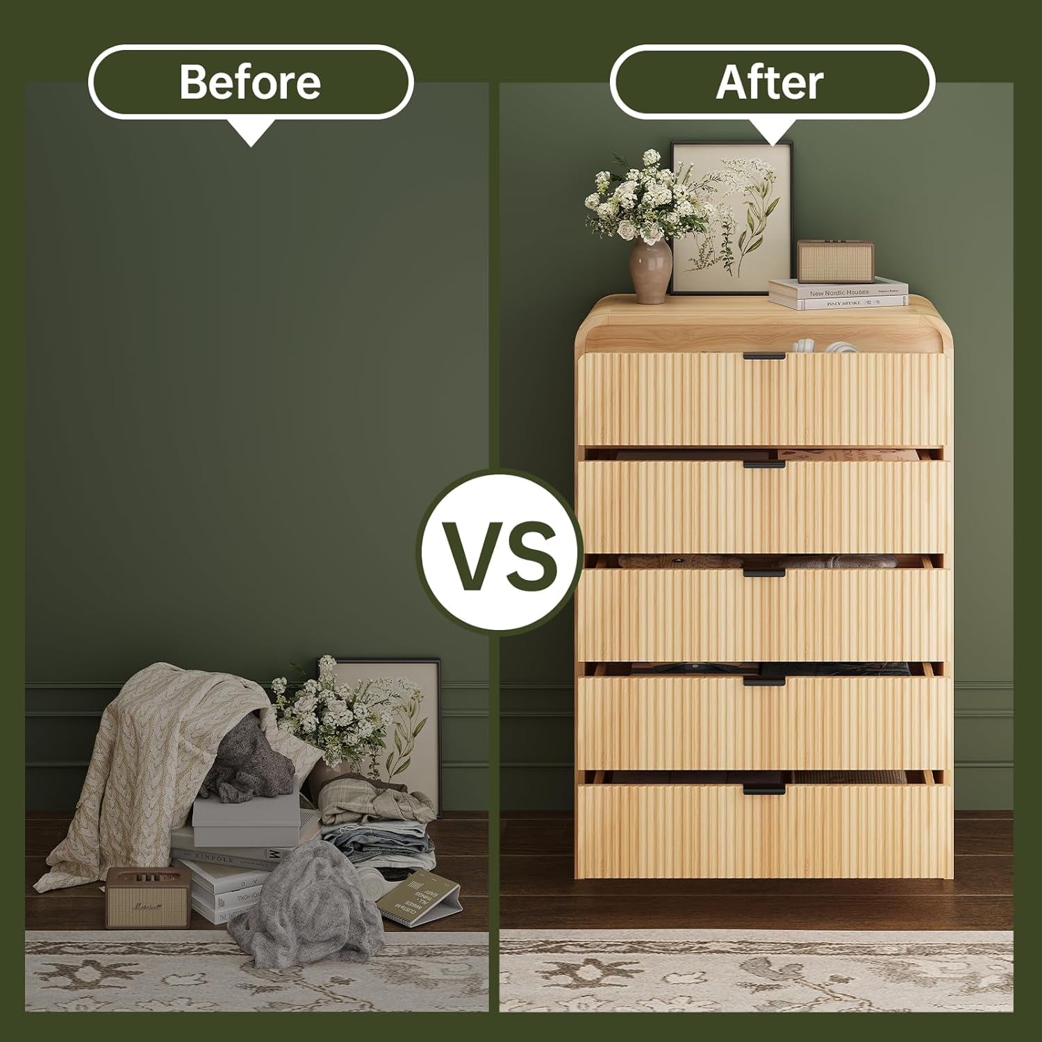 Natural Oak 48 Inch Modern Dresser With Fluted Fronts-3