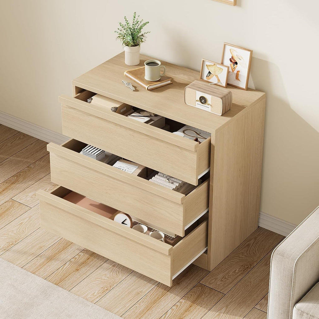 Natural Oak 3-Drawer Dresser With Generous Storage-2