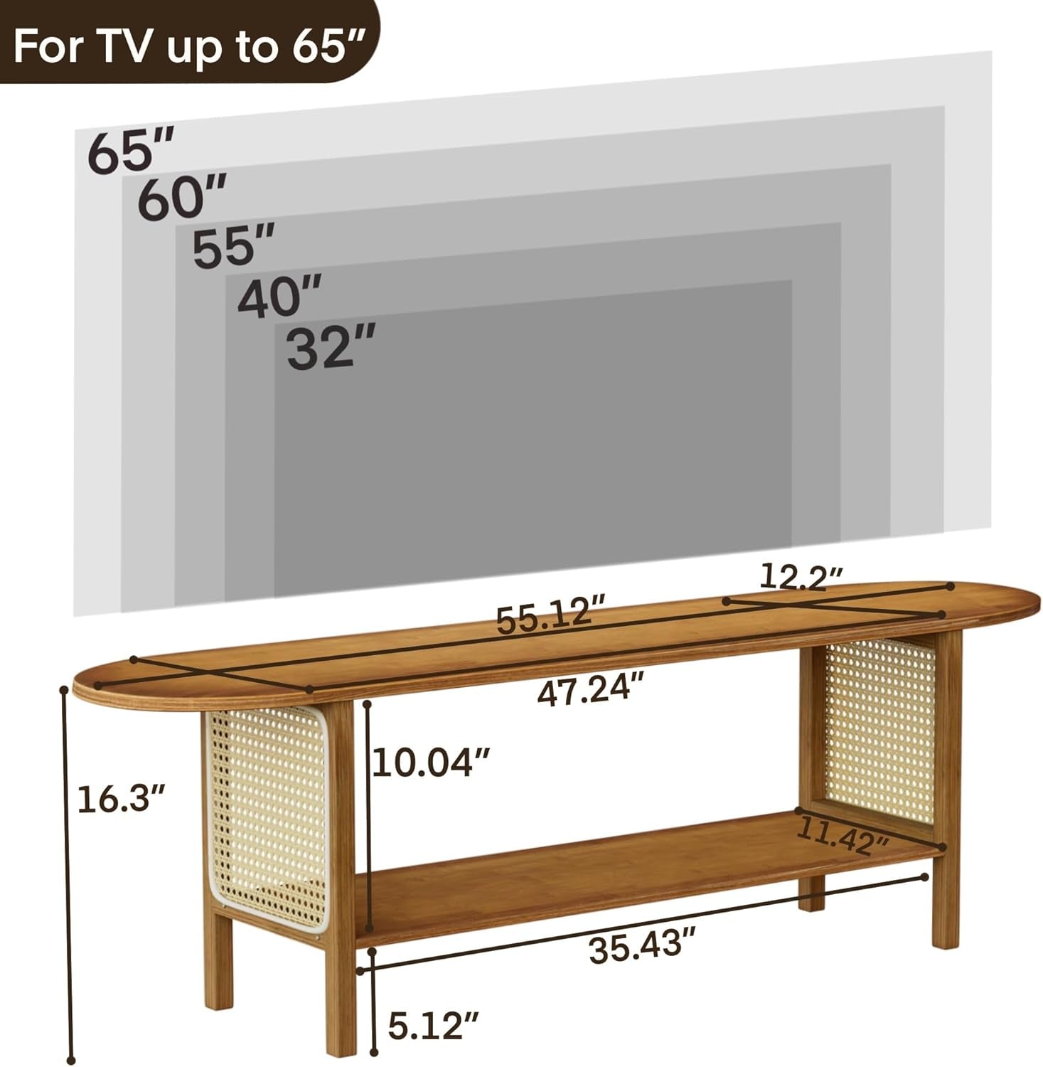 Bamboo TV Stand 65 Inch Walnut Storage Cabinet Storage-1