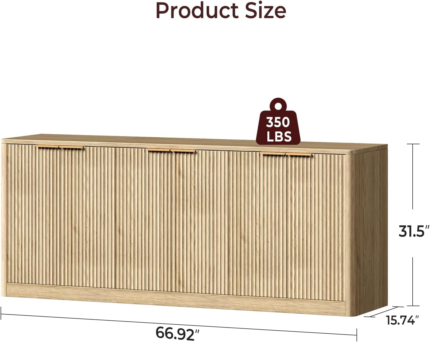 SixtySeven Inch Solid Oak Finish Fluted TV Stand Cabinets-1