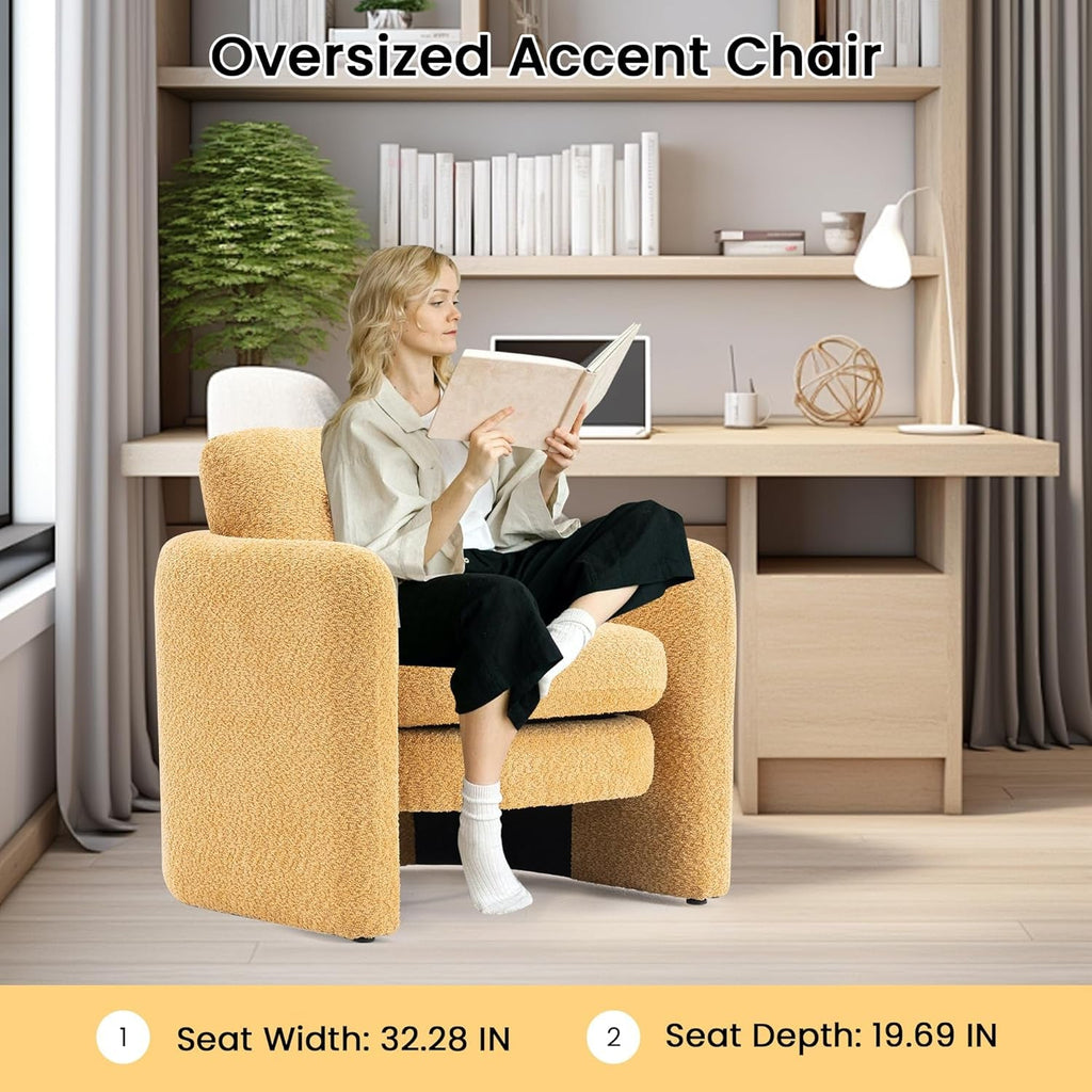 Oversized Accent Chair Yellow Chenille Armchair Living-2