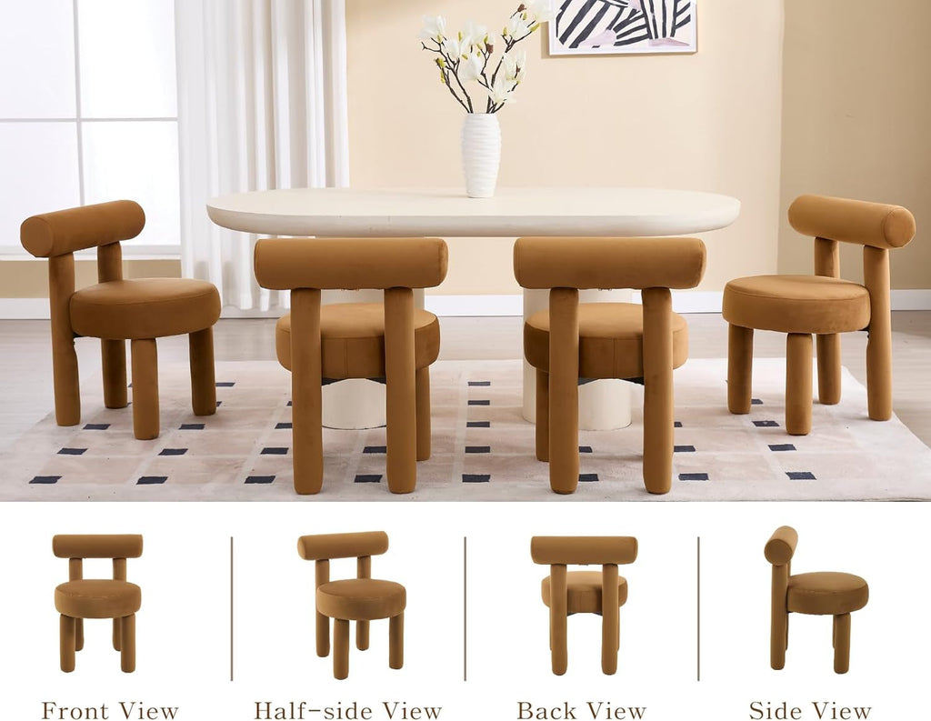 Velvet Upholstered Armless Dining Chairs Yellowish Brown-4