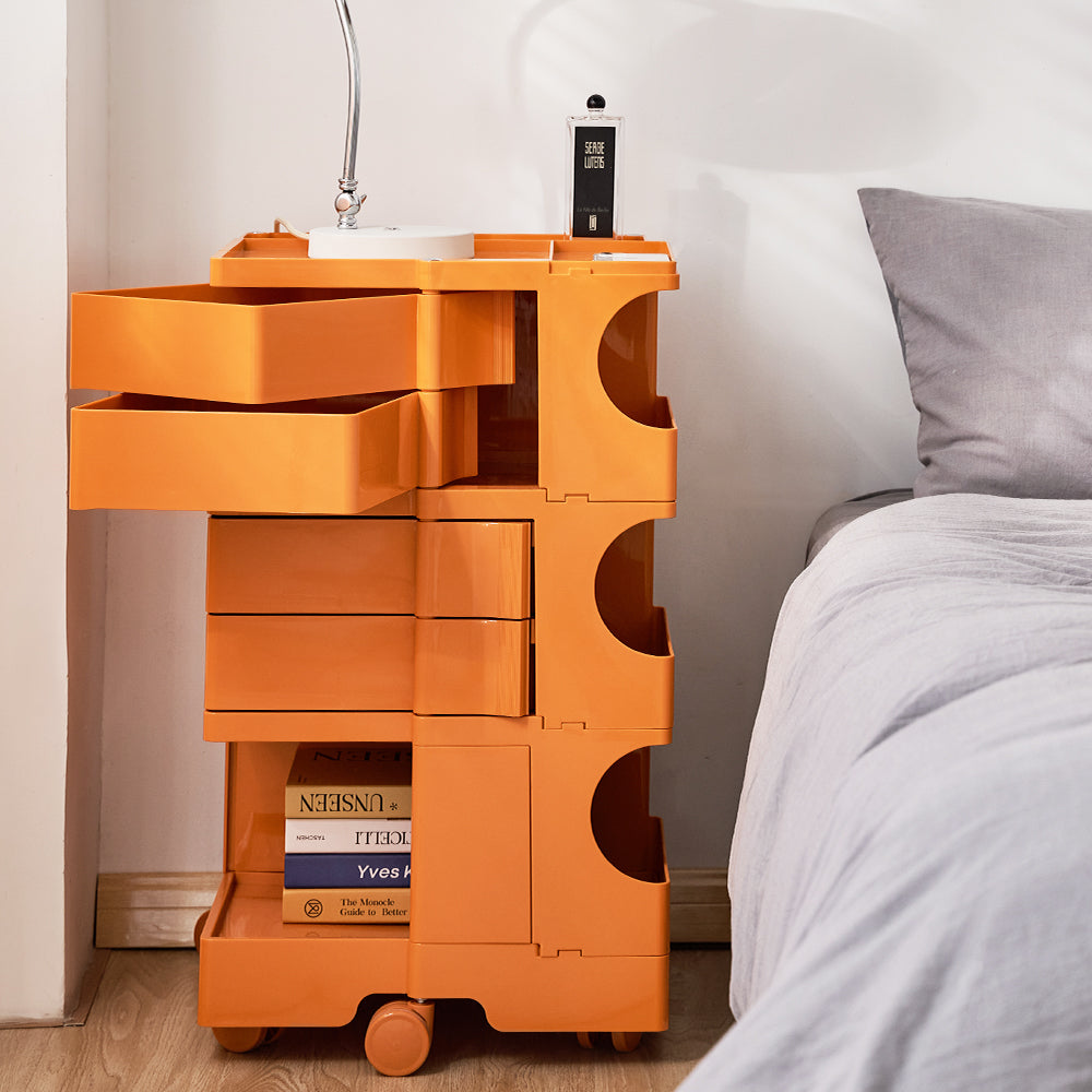 NNEDSZ Bedside Table Side Tables Nightstand Organizer Replica Boby Trolley 5Tier Orange-4