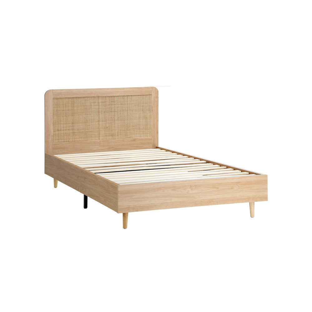 NNEED Wooden Bed Frame King Single Rattan Headboard