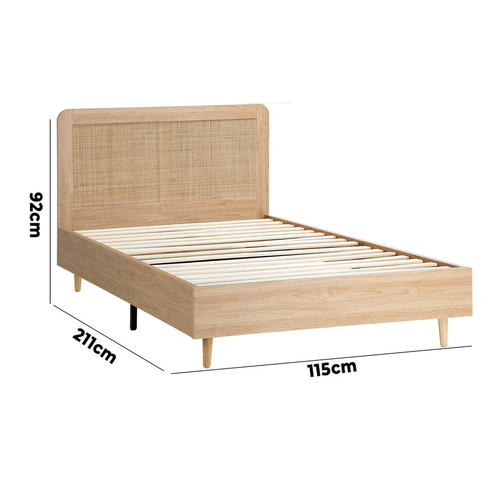 NNEED Wooden Bed Frame King Single Rattan Headboard-1