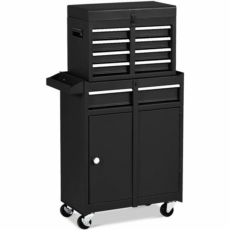 Black Heavy Duty Steel Lockable Rolling Garage Tool Chest Mobile Storage Cart-0