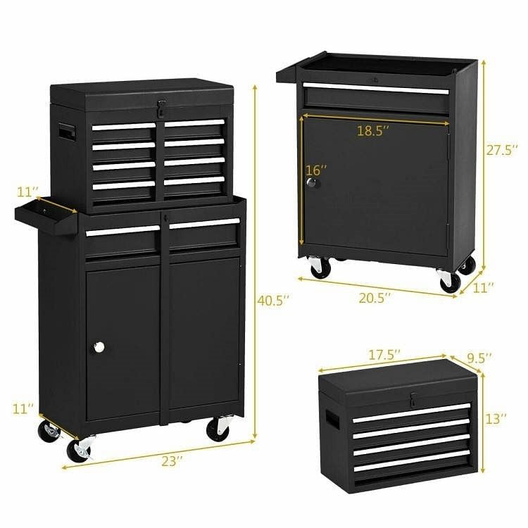Black Heavy Duty Steel Lockable Rolling Garage Tool Chest Mobile Storage Cart-1