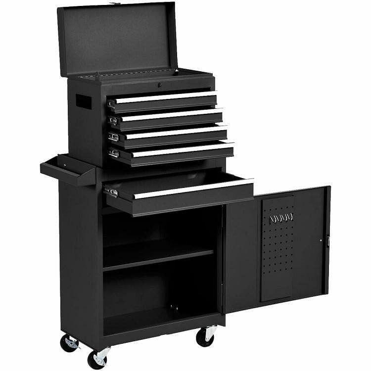 Black Heavy Duty Steel Lockable Rolling Garage Tool Chest Mobile Storage Cart-2