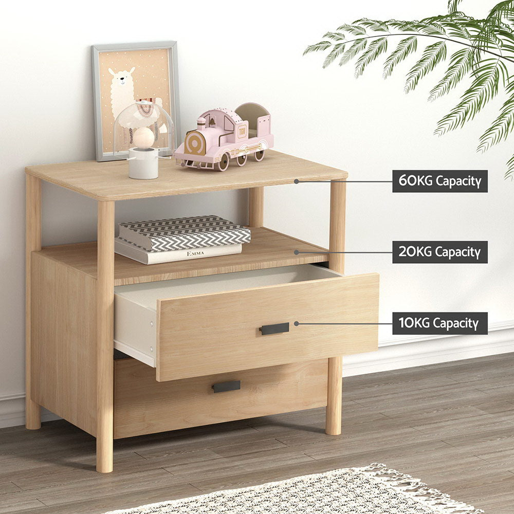 NNEDSZ Artiss Bedside Table Nightstand 2 Drawers - Pine-4