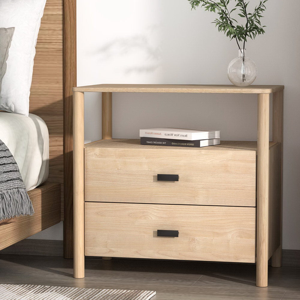 NNEDSZ Artiss Bedside Table Nightstand 2 Drawers - Pine-0