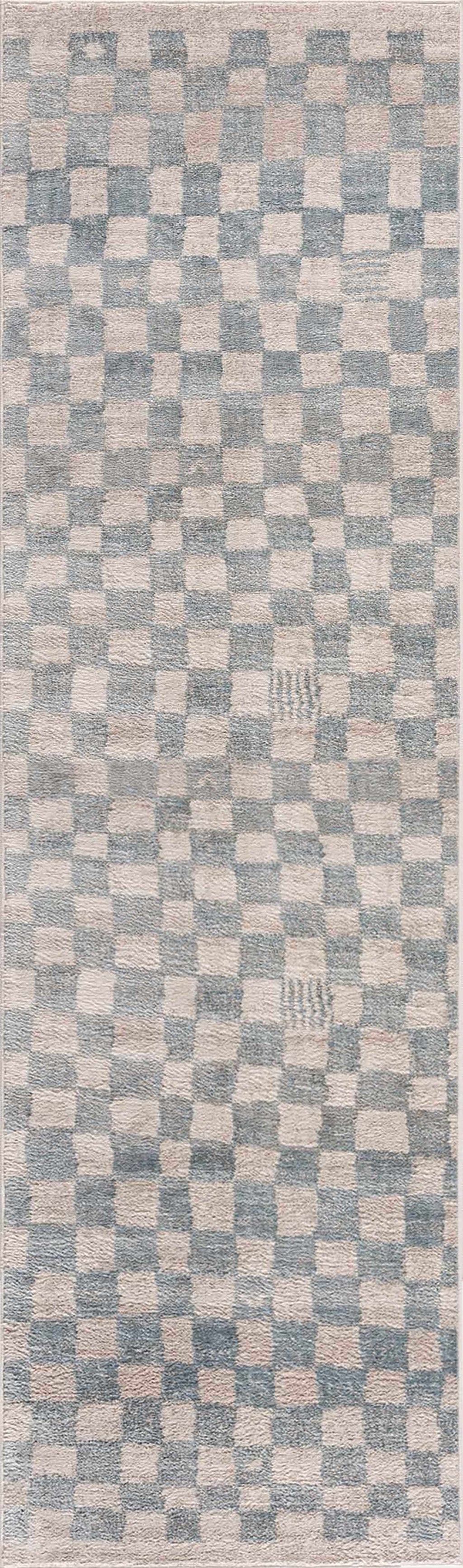 Benjy Cream & Light Blue Checkered Area Rug-5