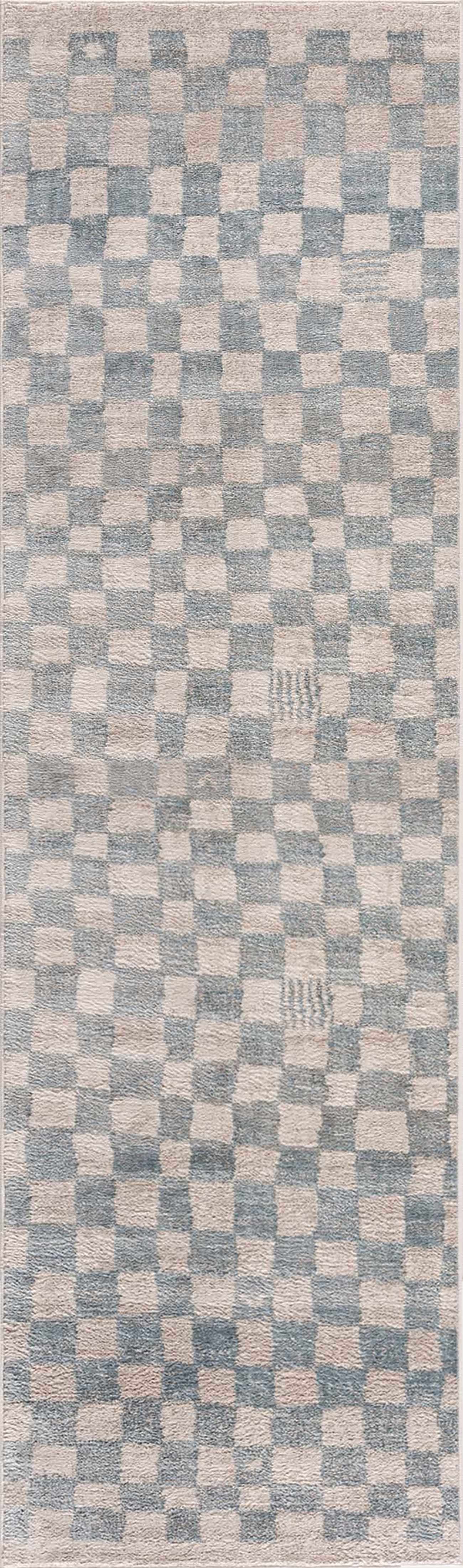Benjy Cream & Light Blue Checkered Area Rug-5