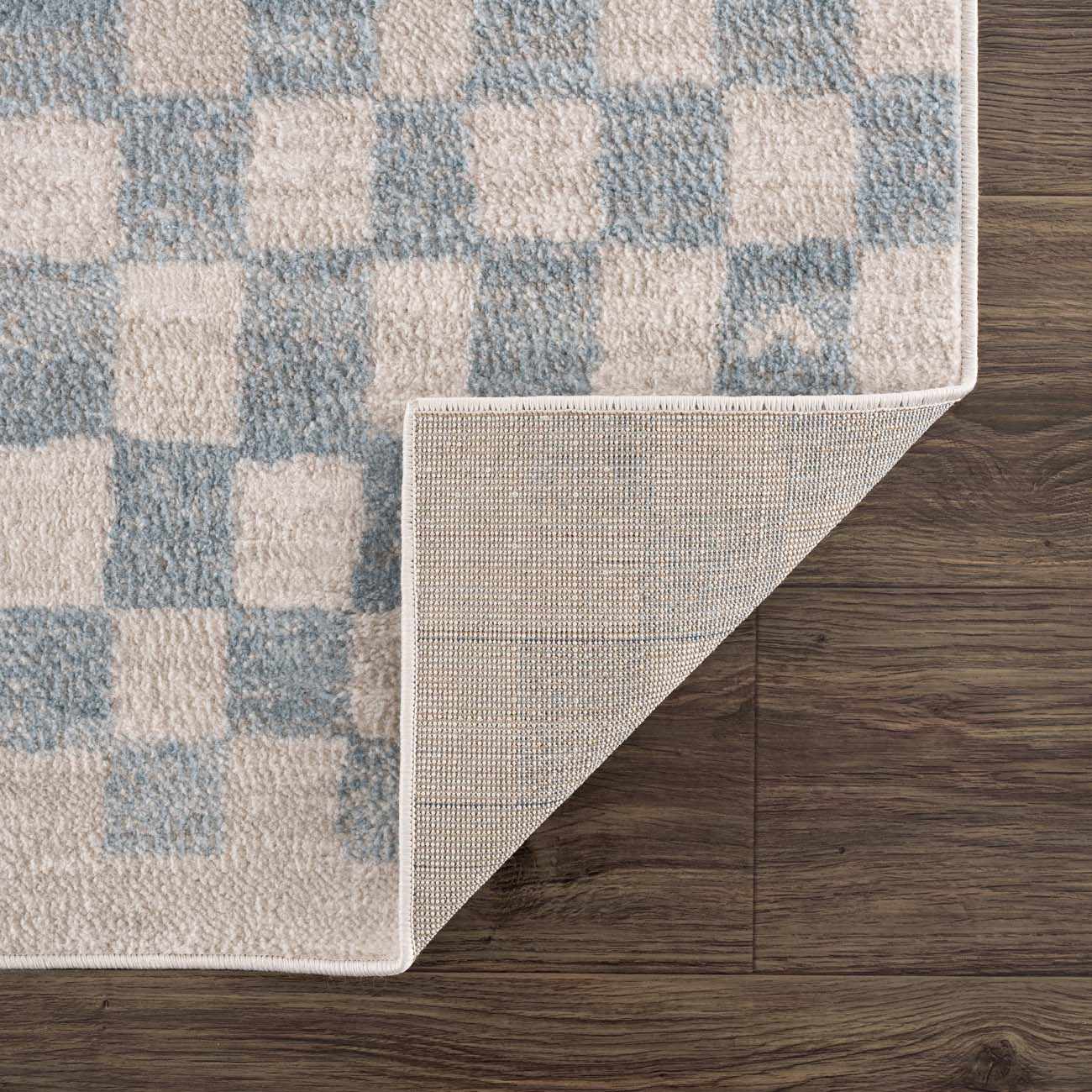 Benjy Cream & Light Blue Checkered Area Rug-4