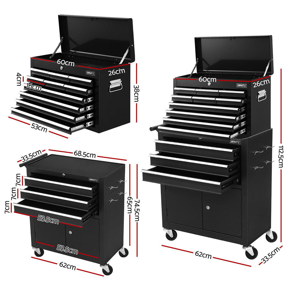 Giantz 13 Drawer Tool Box Cabinet Chest Toolbox Storage Garage Organiser Black-1