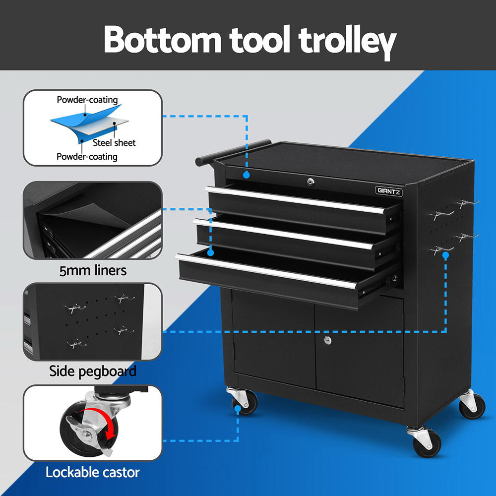 Giantz 13 Drawer Tool Box Cabinet Chest Toolbox Storage Garage Organiser Black-3