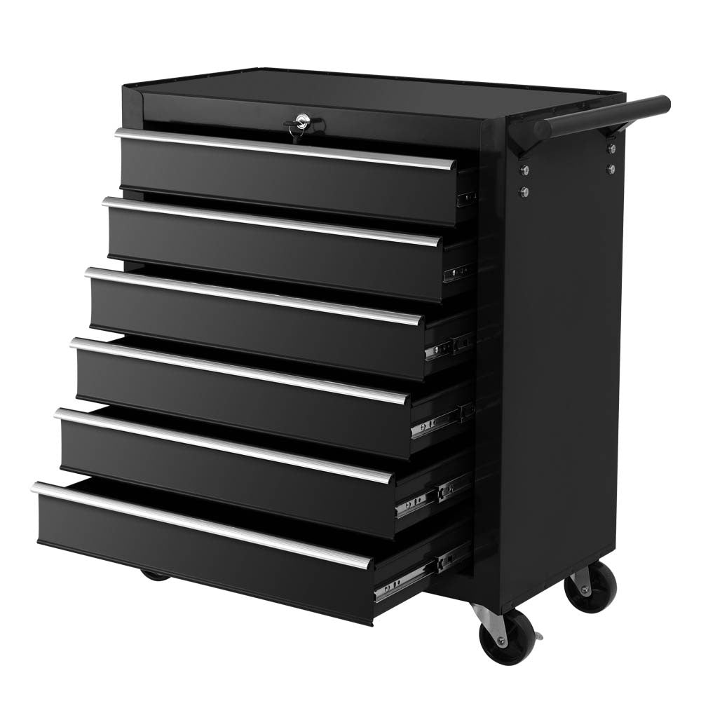 NNEDSZ Tool Box Trolley Chest Cabinet 6 Drawers Cart Garage Toolbox Set Black-0