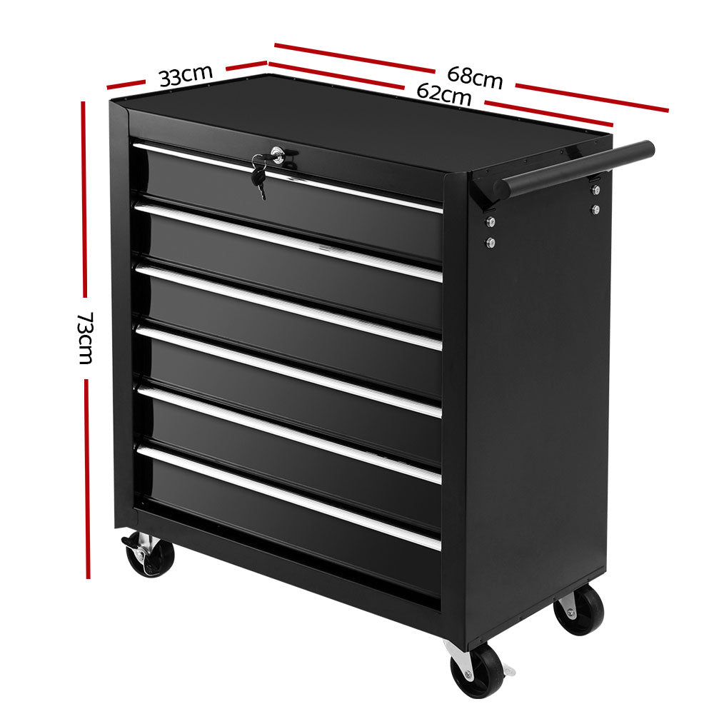 NNEDSZ Tool Box Trolley Chest Cabinet 6 Drawers Cart Garage Toolbox Set Black-1