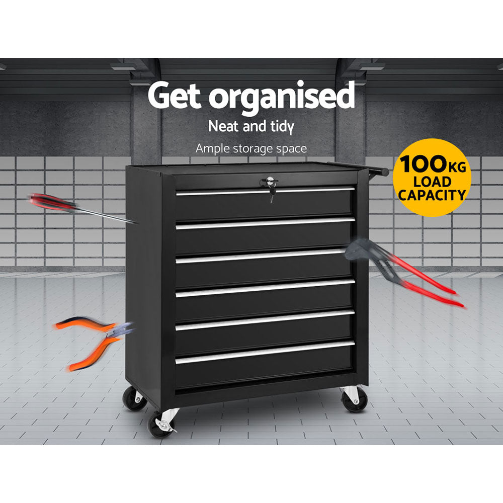 NNEDSZ Tool Box Trolley Chest Cabinet 6 Drawers Cart Garage Toolbox Set Black-2