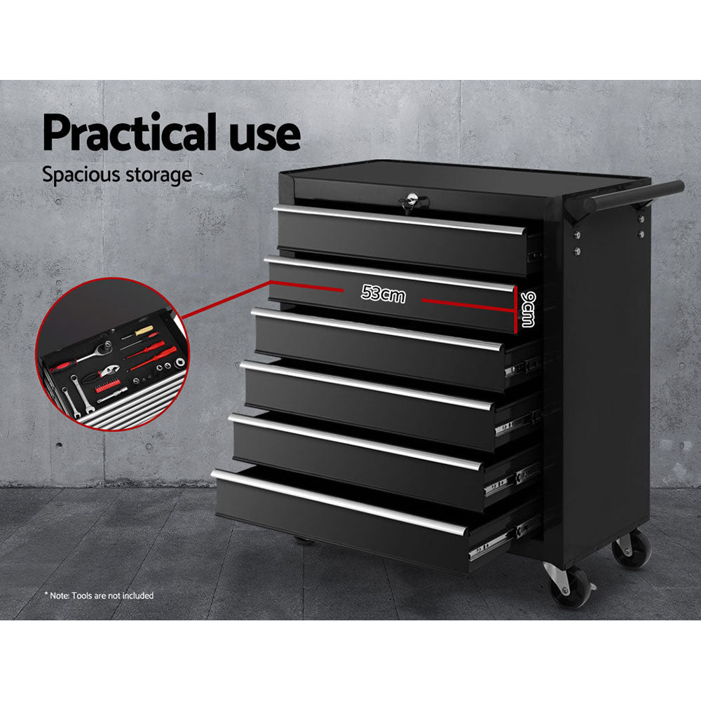 NNEDSZ Tool Box Trolley Chest Cabinet 6 Drawers Cart Garage Toolbox Set Black-3