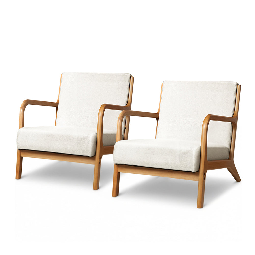 Artiss 2X Armchair Faux Fabric Beige-0