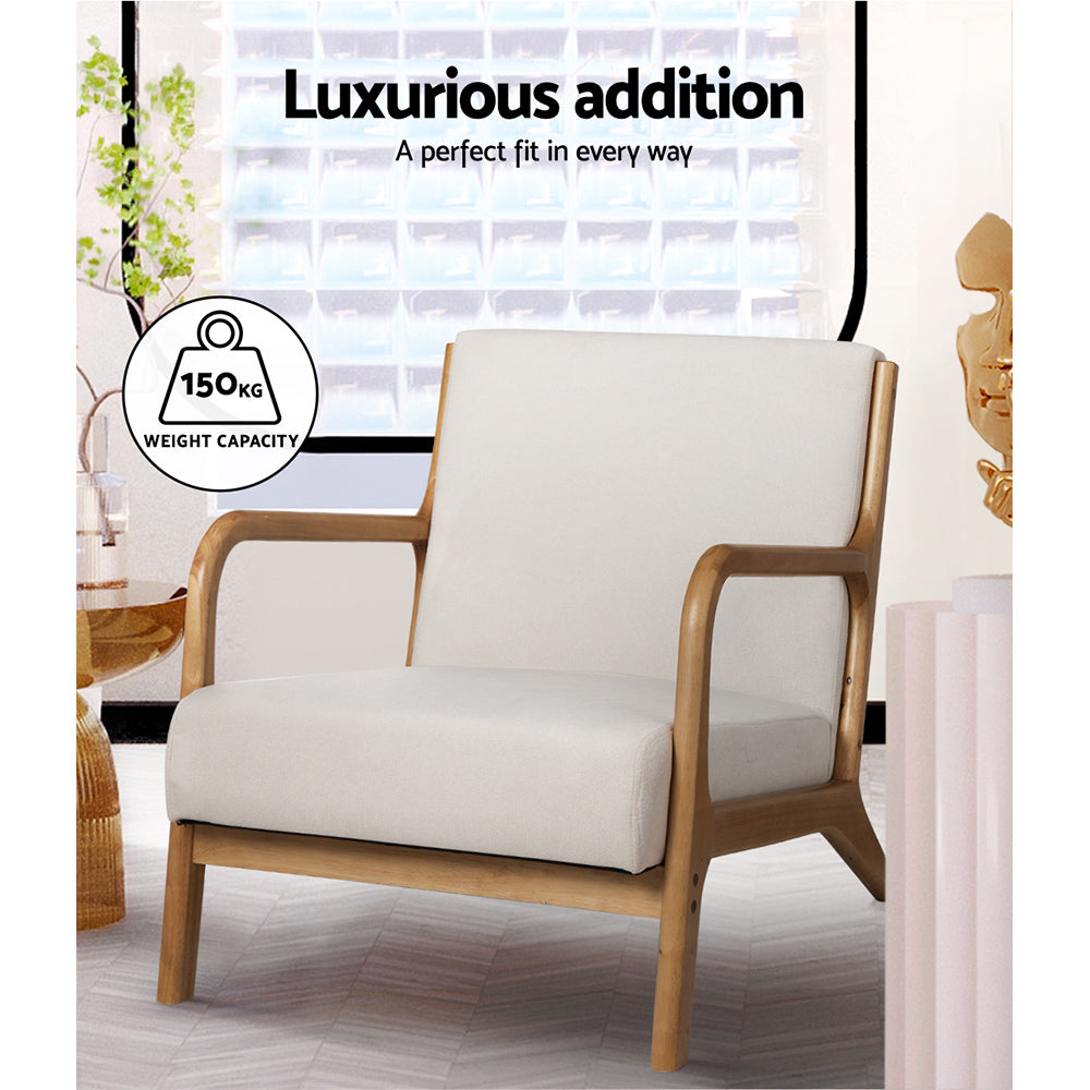 Artiss 2X Armchair Faux Fabric Beige-3