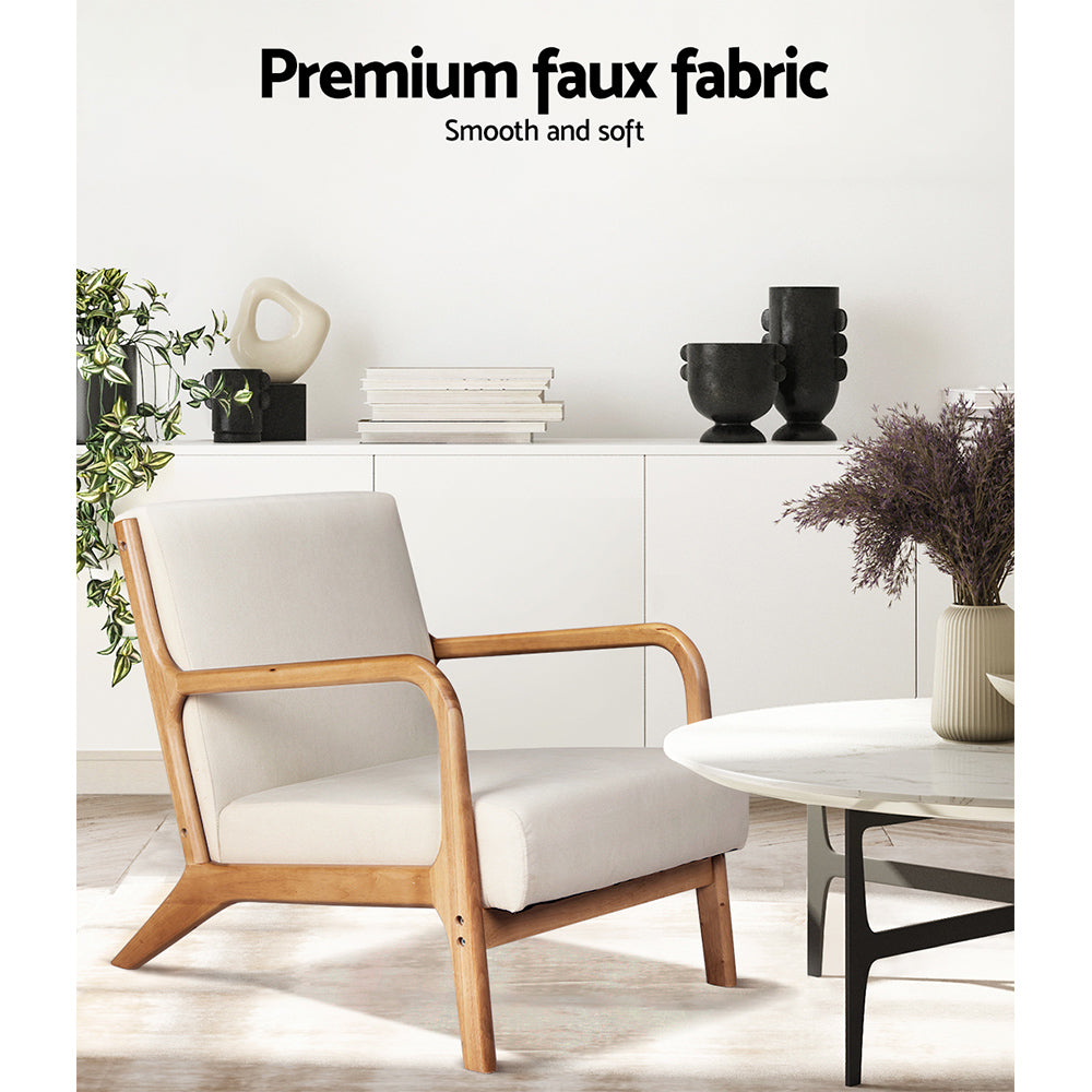 Artiss 2X Armchair Faux Fabric Beige-4