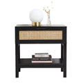 NNEDSZ Decor Tulum Rattan Bedside Table Drawers Table Nightstand Cabinet Black-0