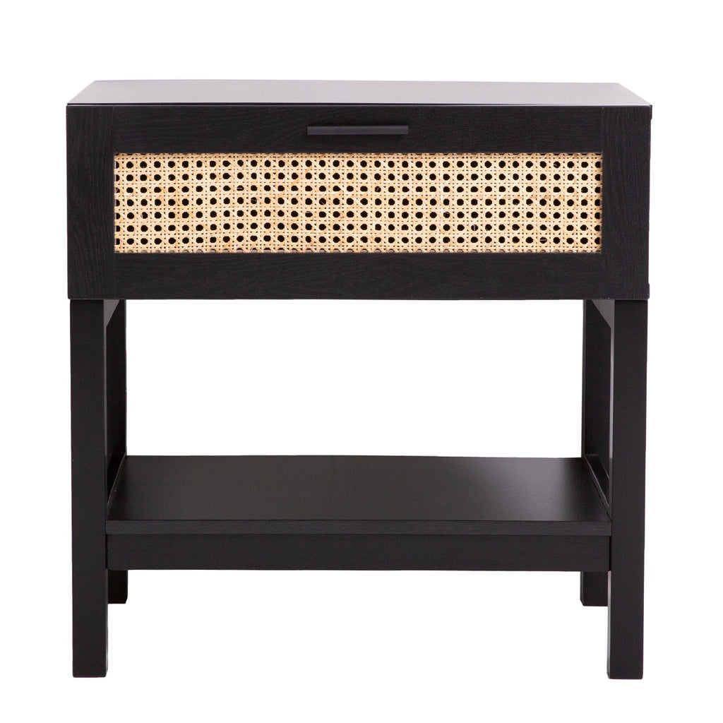 NNEDSZ Decor Tulum Rattan Bedside Table Drawers Table Nightstand Cabinet Black-4