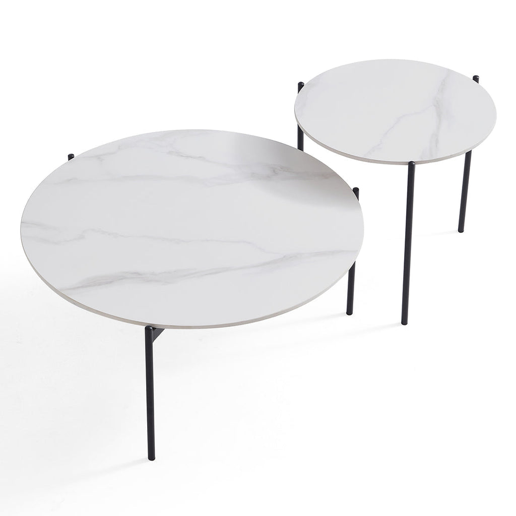 Interior Ave - Bianco Nested Coffee Table Set - White Marble Stone-1