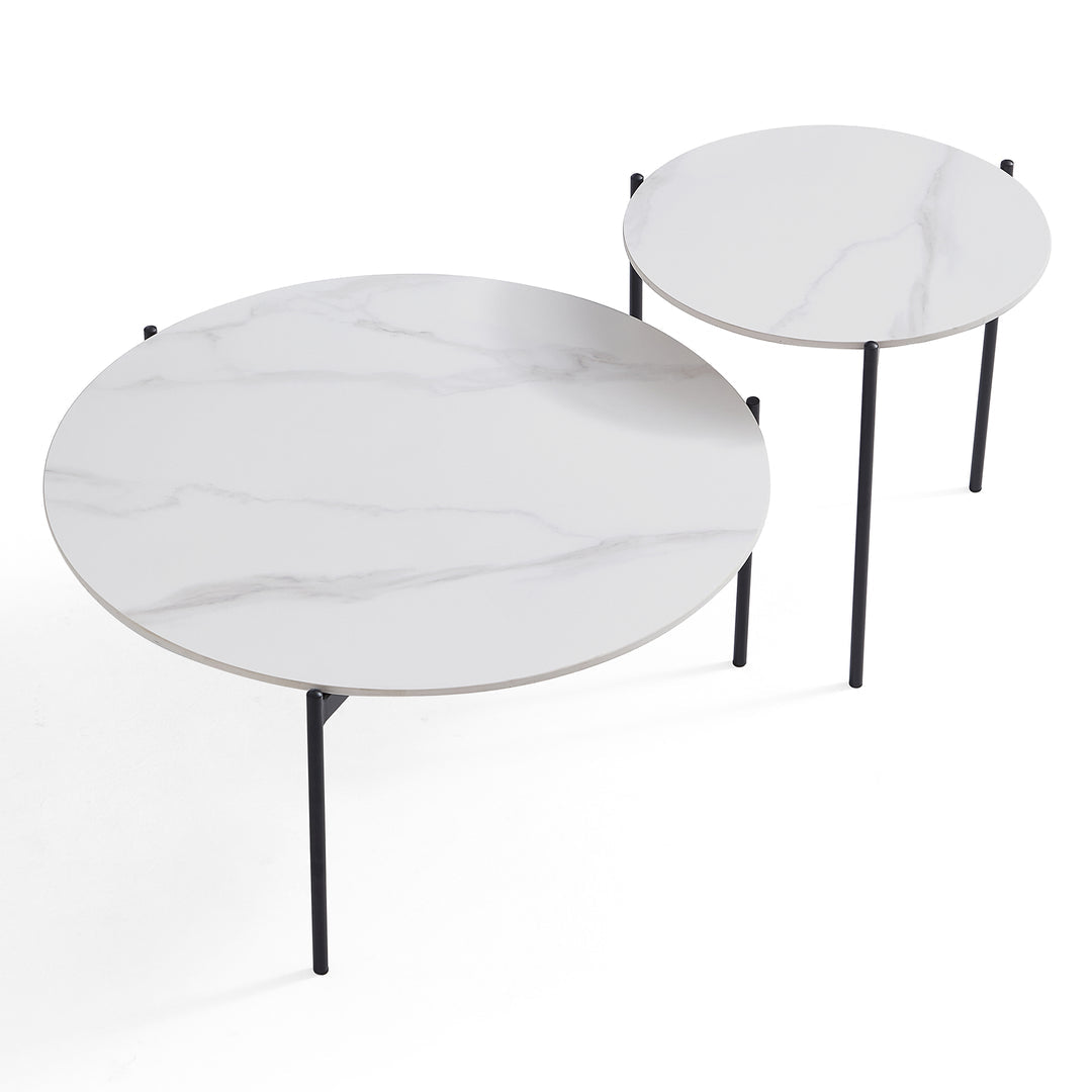 Interior Ave - Bianco Nested Coffee Table Set - White Marble Stone-1