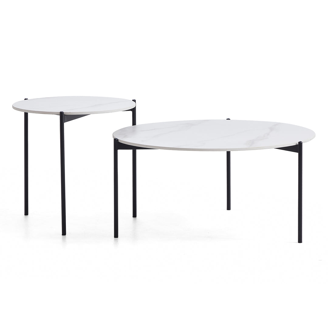 Interior Ave - Bianco Nested Coffee Table Set - White Marble Stone-2
