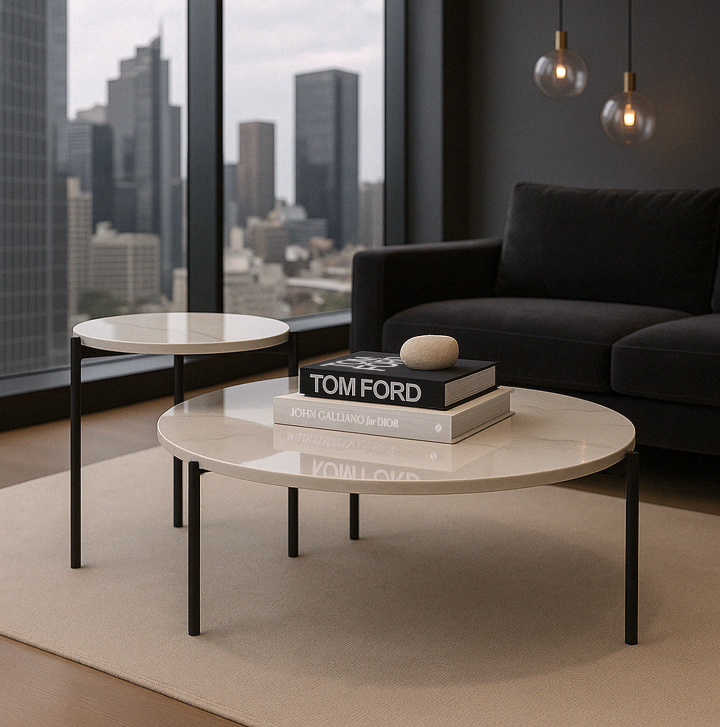 Interior Ave - Bianco Nested Coffee Table Set - White Marble Stone-0