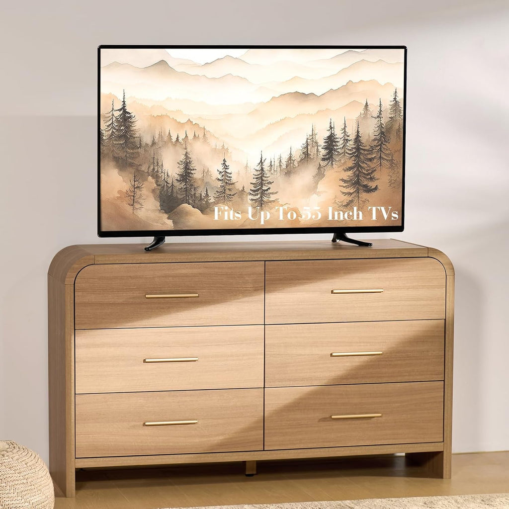 Curved Dresser 54Inch Oak Finish Contemporary Storage-3
