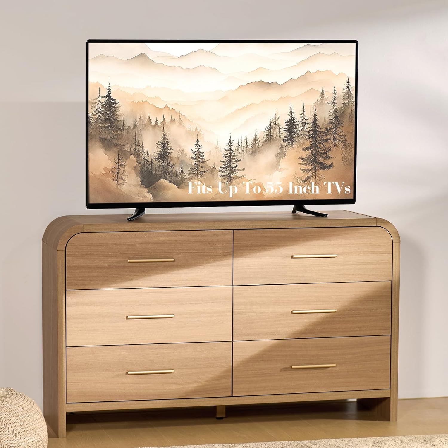Curved Dresser 54Inch Oak Finish Contemporary Storage-3