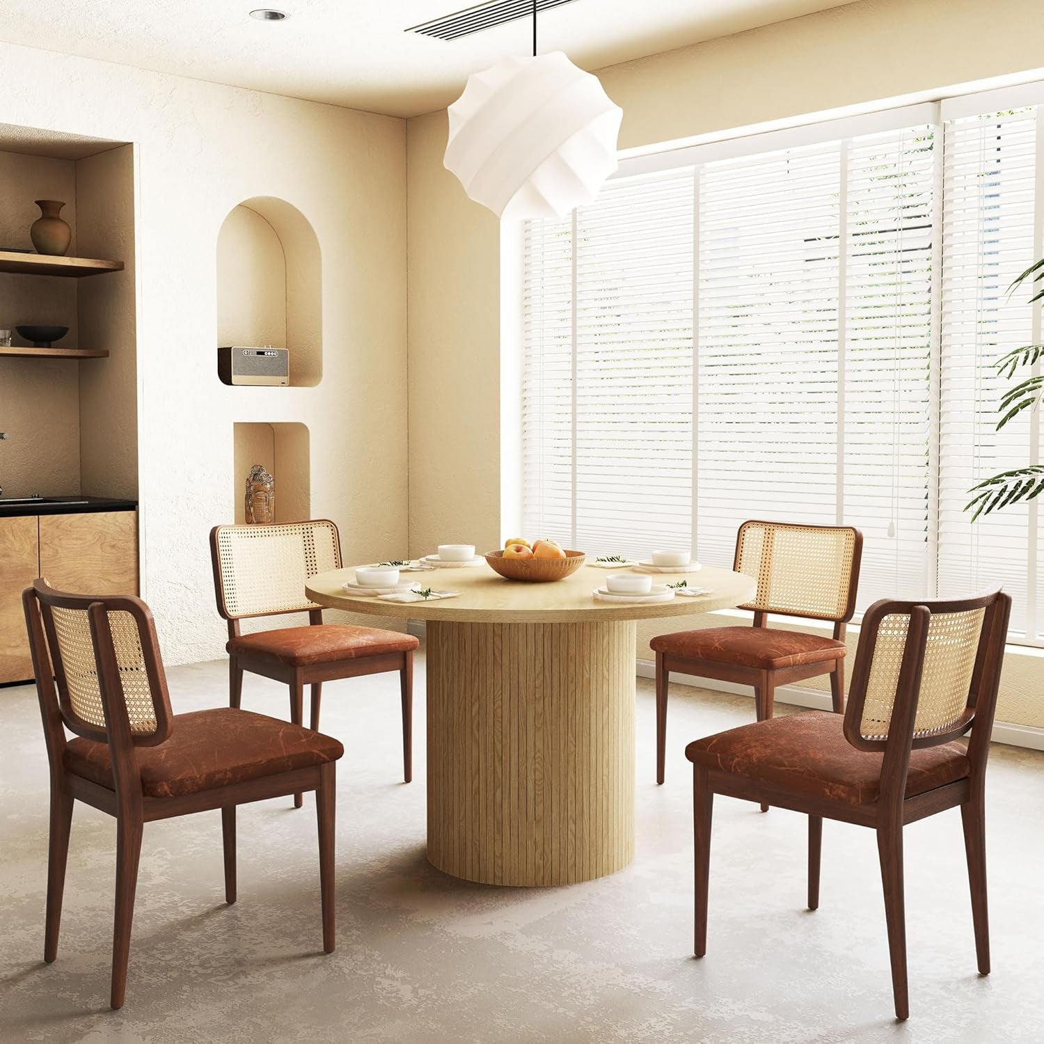 47 Inch Round Dining Table Natural Wood Farmhouse Fluted-2