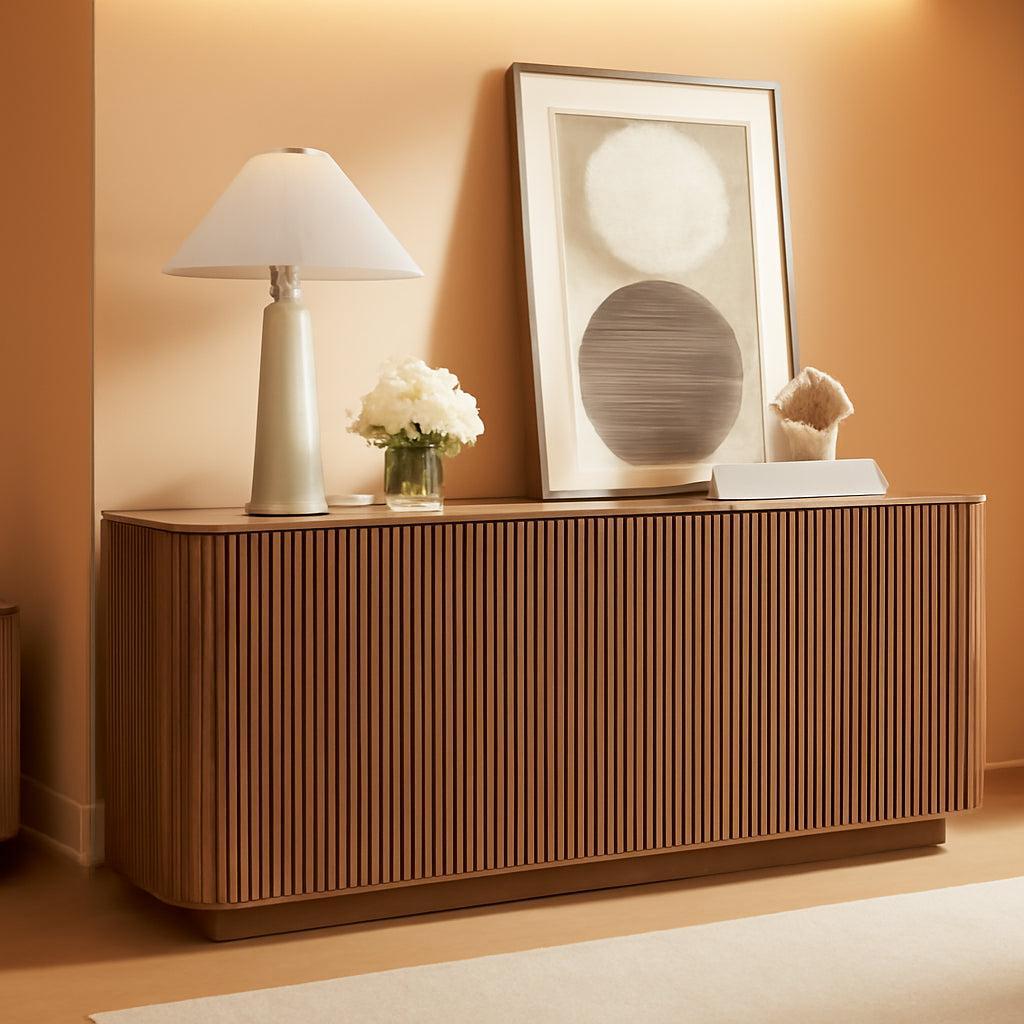 64 Inch Walnut Contemporary Buffet Sideboard Cabinet-0