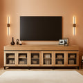 Oak TV Stand With Glass Doors Entertainment Console Center-0