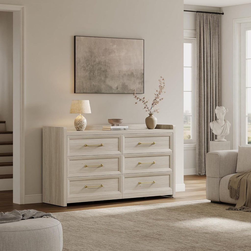 56InchExtraWideGreyOakDresser With LargeStorage Drawers-4